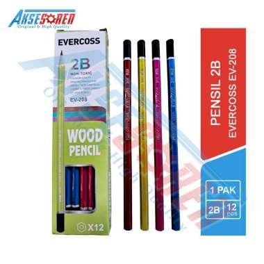 Pensil 2B Wood Evercoss [EV-208/1 Pack] / Pinsil Alat Tulis Ujian Komputer Asli / Pencil 2 B Gambar 