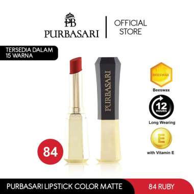 Purbasari Lipstick Color Matte 84 / Lipstick Matte / Lipstick tahan 12jam - Ringan dan lembut di bib