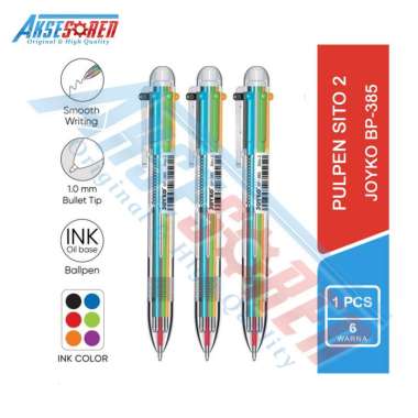Aksesoren Pulpen Sito 2 Joyko BP-385 [6 Warna/1 Pcs] / Alat Tulis / Ball Pen Bolpen Rainbow / Ballpo
