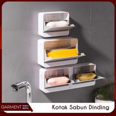 Rak Sabun Batang Buka Tutup Tempel Dinding Box Kotak Sekat Kamar Mandi Tahan Debu COKELAT 2 SEKAT