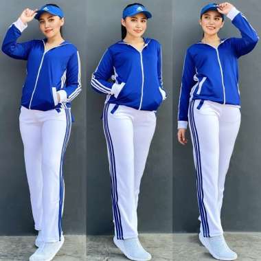 Stelan Baju Senam Zumba Aerobic Indoor Outdoor Biru Putih S