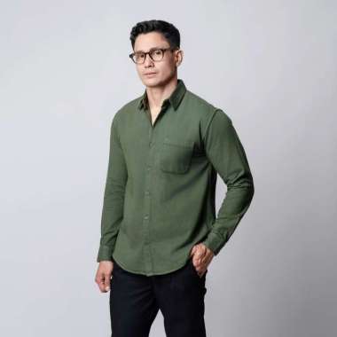 VENGOZ Kemeja Jeans Pria - Mens Washed Denim Shirt LS Army XL