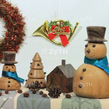 Boneka Snowman Kayu Jati_Kado Natal / Hadiah Natal / Hampers Natal Christmas / Gift Natal - Boneka N