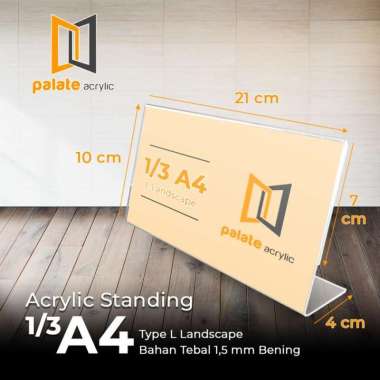 AKRILIK TENT HOLDER 1/3 A4 / TEMPAT BROSUR / L LANDSCAPE 1.5 MM