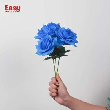 Bunga Rose Mawar Plastik Tangkai x5 Bunga Plastik Hias Artificial Merah Muda