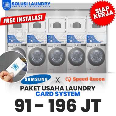 Paket Usaha Laundry Otomatis Card System Samsung 16kg SpeedQueen15kg 2 Stack