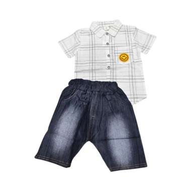 Setelan Kemeja Anak Motif Kotak Garis [ S-L ] / Setelan Kemeja Cowok S Putih