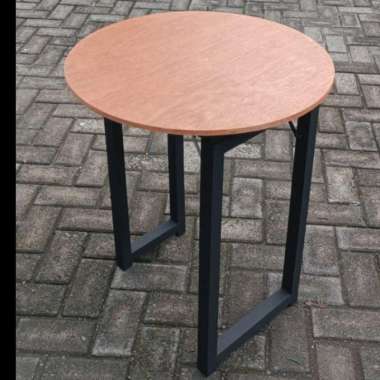 Meja Lipat Bulat Cafe / Meja Kantor / Meja Samping Full Kayu Solid D 60 - Coklat Hitam
