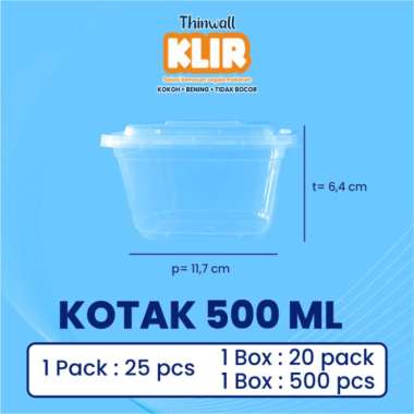 KLIR Thinwall Square / Kotak 500ml 750ml isi 25pcs 500ml