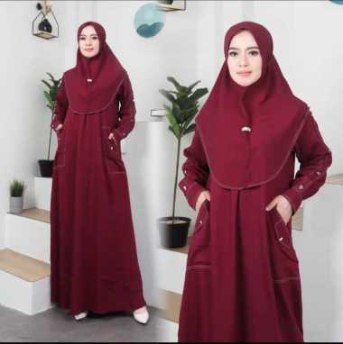 Kiukiu Kirana Set Hijab - Baju Gamis Polos Muslimah + Hijab - Set Gamis Hijab Busui - Gamis Polo Lin