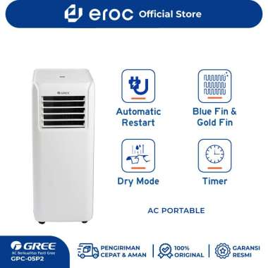 AC Portable Gree GPC05P2 1/2 PK - Putih, Kapasitas Pendinginan 1.5 kW dengan Fitur Air Purifier