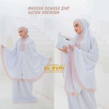 Mukena Dewasa Katun Rayon Premium Renda Mewah 2In1 Resleting dan Tali Putih