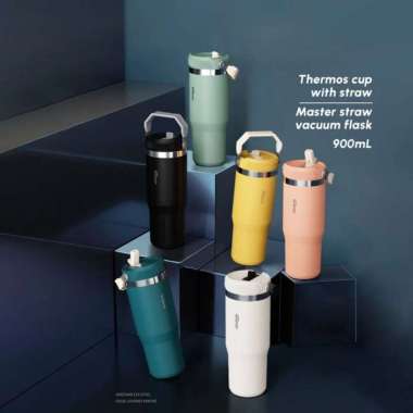 Botol Minum Sedotan / Thermos Cup 900ML With Straw / Tumbler Handle / Vacuum Insulated Stainless Ste