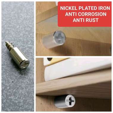 Sekrup Ambalan Besi Bulat Pen Penyangga Triplek Kaca Sekat Rak Kabinet Model Screw