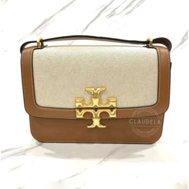 Tory Burch Eleanor Canvas Convertible Shoulder Bag in Brown/White