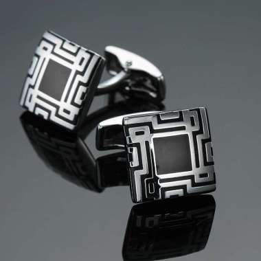 TOMMY CUFFLINK - kancing manset kancing lengan kemeja 11 SILVER BLK PATTRN