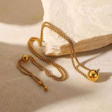 Kalung Gelang Tangan Serut Bola Gold Titanium Anti Pudar Bisa COD Kalung