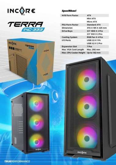 Casing PC Incore TERRA Inc-333 / Case Komputer Gaming with 4 Fan RGB