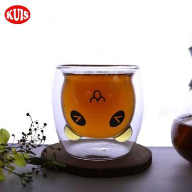 Double Layer Glass Cup 250 ML Gelas Unik Gelas Karakter Lucu Free Bubb