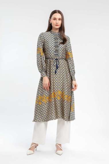 MINIMAL - Aqila - Gamis Motif Bunga Geometris - Navy L Navy