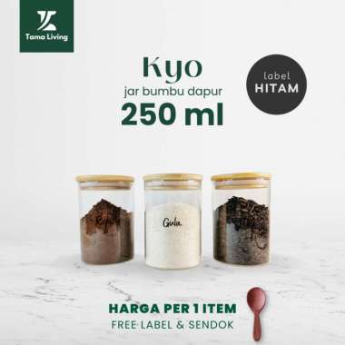 TAMA LIVING Kyo Jar Bumbu Dapur Gula Kopi Teh 250 ml Label Hitam Tempat Bumbu Toples Bumbu Dapur Jar