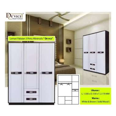 Lemari Pakaian / Lemari baju / Wardrobe Kayu 3 Pintu Minimalis