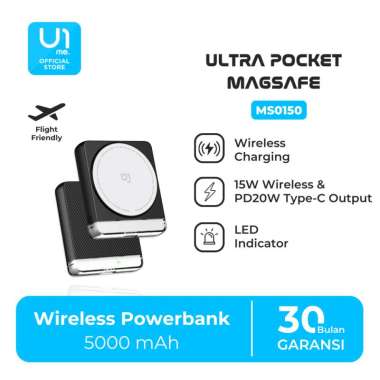 U1me Ultra Pocket Powerbank Magsafe 5000 mAh PD 20W Fast Charging Type C Powerbank Wireless Ultra Mi