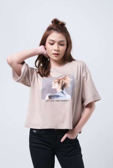 Logo Jeans Kaos Wanita Lilly Khaki Crop 12820L4KH ML