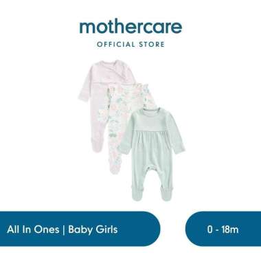Mothercare Blossom All-in-Ones - 3 Pack - Set Terusan Bayi Perempuan (Ungu) Newborn