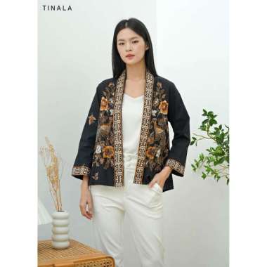 Evercloth Tinala Blazer Batik Wanita Outer Batik Perempuan Vest Cardi Luaran Blus Cape Hitam Katun S