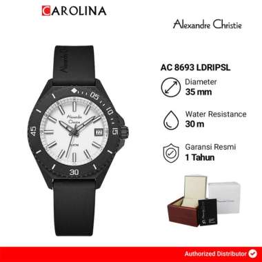 Jam Tangan Wanita Alexandre Christie Classic Steel AC 8693 LDRIPSL Silver White Dial Black Rubber St