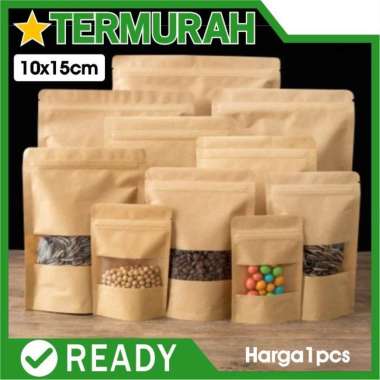 1p STANDING POUCH 10x15 KLIP KRAFT PAPER KEMASAN SNACK ZIPLOCK window