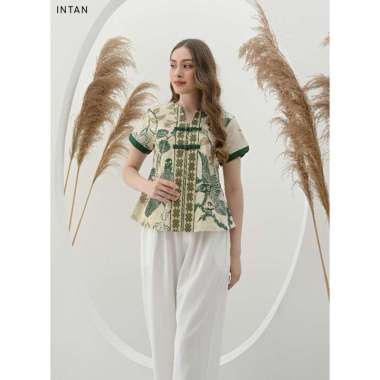 Evercloth Intan Atasan Batik Wanita Lengan Pendek Blus Koin Kancing Blouse Batik Wanita Baju Shangha