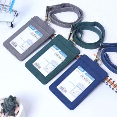 Bantex ID Card Leather / Name Tag Holder Kulit Sintetis Portrait Lanyard Tali #8884