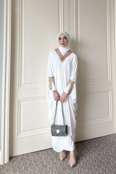 GONEGANI OFFICIAL - Kaftan Wanita Polos Ameera Kaftan Broken White