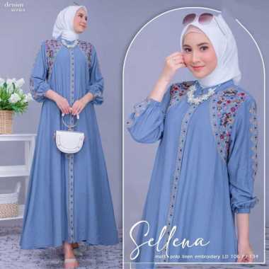 Kiukiu Selena Dress Polo Linen Bordir - Gamis Casual wanita variasi Bordir - Dress Panjang Terbaru S