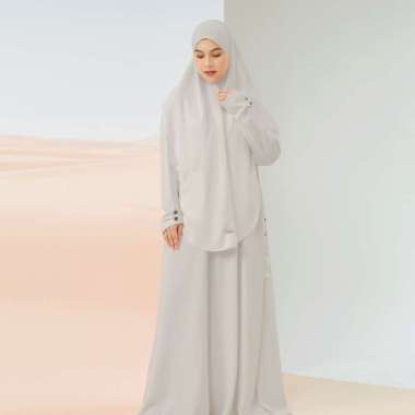 Lozy Hijab - Haza Abaya Set (One Set Abaya Gamis Hijab Umrah dan Haji) Grey Cream
