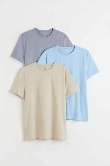 H&M Roy 3pk Slim rn T-shirt - Mix Colour [0578630049] M