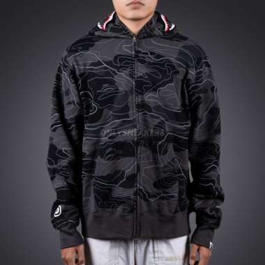 BAPE LAYERED LINE CAMO SHARK FULL ZIP HOODIE BLACK M