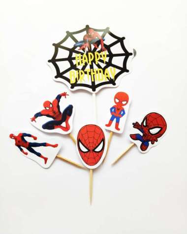 hiasan kue ulang tahun cake topper satu set tema Spiderman