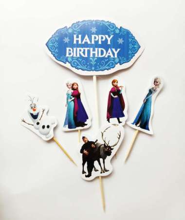hiasan kue ulang tahun cake topper satu set tema Frozen