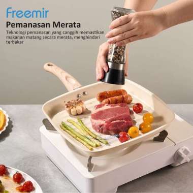 Freemir 28cm Wajan Panggangan Wajan Pemanggang Anti Lengket Grill Pan Beige Single Bottom
