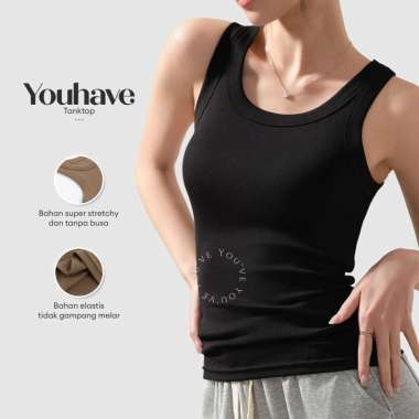 You've (You Have) Tank Top Tanktop Basic Singlet Tali Lebar Strap Square Neck Stretch Wanita Tangtop