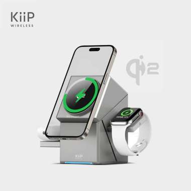 KiiP Wireless T2 3in1 Wireless Charging Station Fast Charging 15W Qi2 Abu-abu