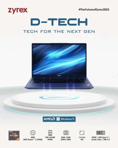 Laptop Zyrex D-Tech Ryzen 5 3500 16GB 256GB W11 14" Blue Windows 11 Home