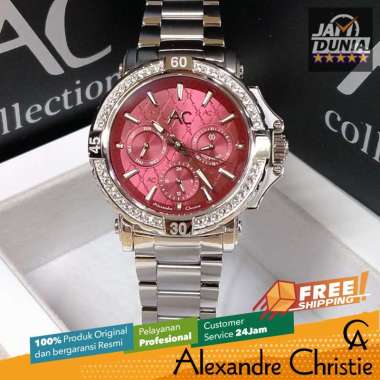 JAM TANGAN WANITA ALEXANDRE CHRISTIE CHRONOGRAPH ORIGINAL STAINLES SILVER RED 9205 AC 9205 AC9205 AC