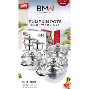 BMW PUMPKIN POTS SET 3 BH PANCI LABU STAINLESS TUTUP KACA 16 18 20 CM TEBAL SNI ANTI KARAT MURAH GAR
