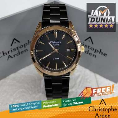 JAM TANGAN CHRISTOPHE ARDEN PRIA ORIGINAL BLACK ROSE GOLD STAINLESS STEEL STRAP CAF200 CA F200 JAM A
