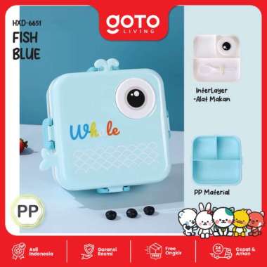 Goto Wawa Lunch Box Stainless Tempat Makan Anak Anti Tumpah Lucu 6651 FISH BLUE