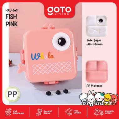 Goto Wawa Lunch Box Stainless Tempat Makan Anak Anti Tumpah Lucu 6651 FISH PINK